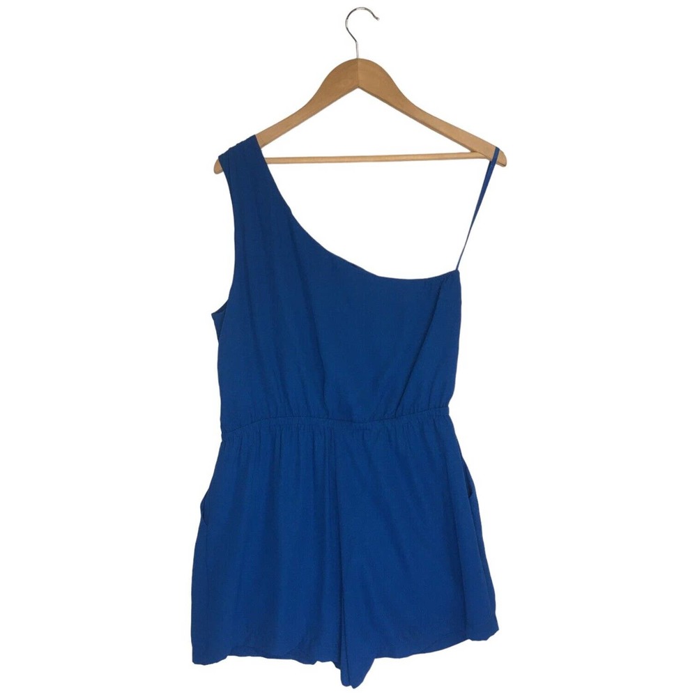 Naked Zebra Womens Medium Romper One Shoulder Dressy Shorts Pockets Blue - Picture 12 of 12